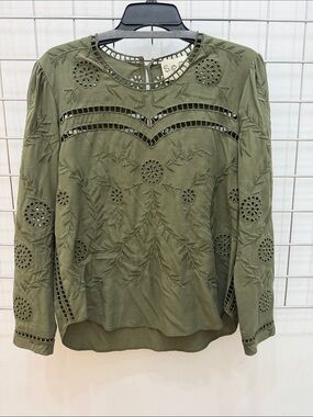 Boho Embroidered Olive Green Women's Top